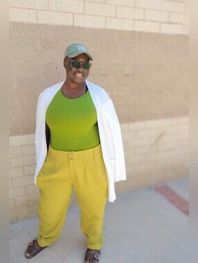 Rebdolls Chartreuse Olive/Yel Wide Leg Trousers High Waist Plus Size 2X Dopamine